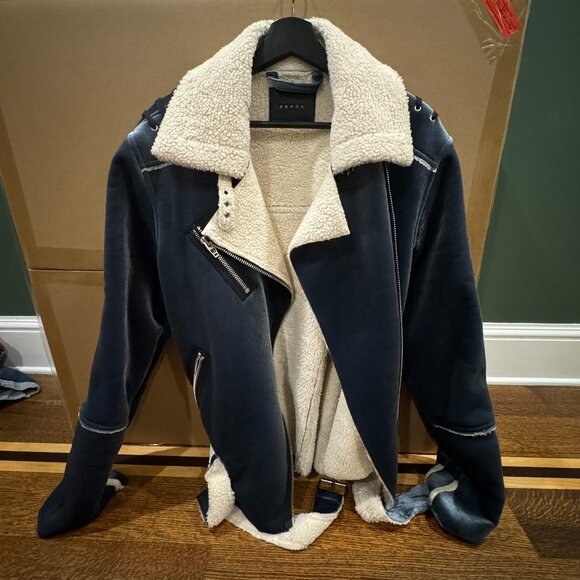 Blank NYC Blue Velvet Faux Shearling Jacket | Size S - Picture 1 of 5